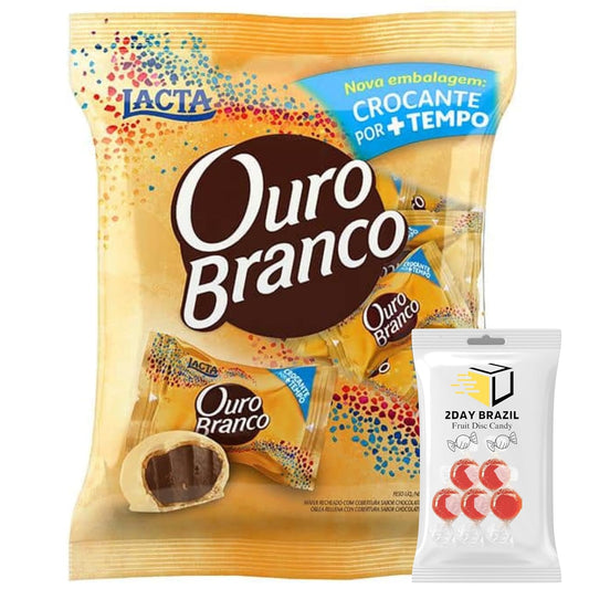 Lacta Ouro Branco Bombon Brazilian White Chocolate Balls With Chocolate Crunchy Cream 2.2lb 1kg By 2DAY BRAZIL, 1 count